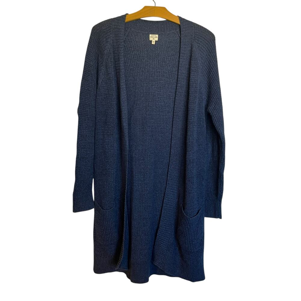 Bridge & Burn Long Line Cardigan Cotton Linen Blend Sweater Blue Duster Size S